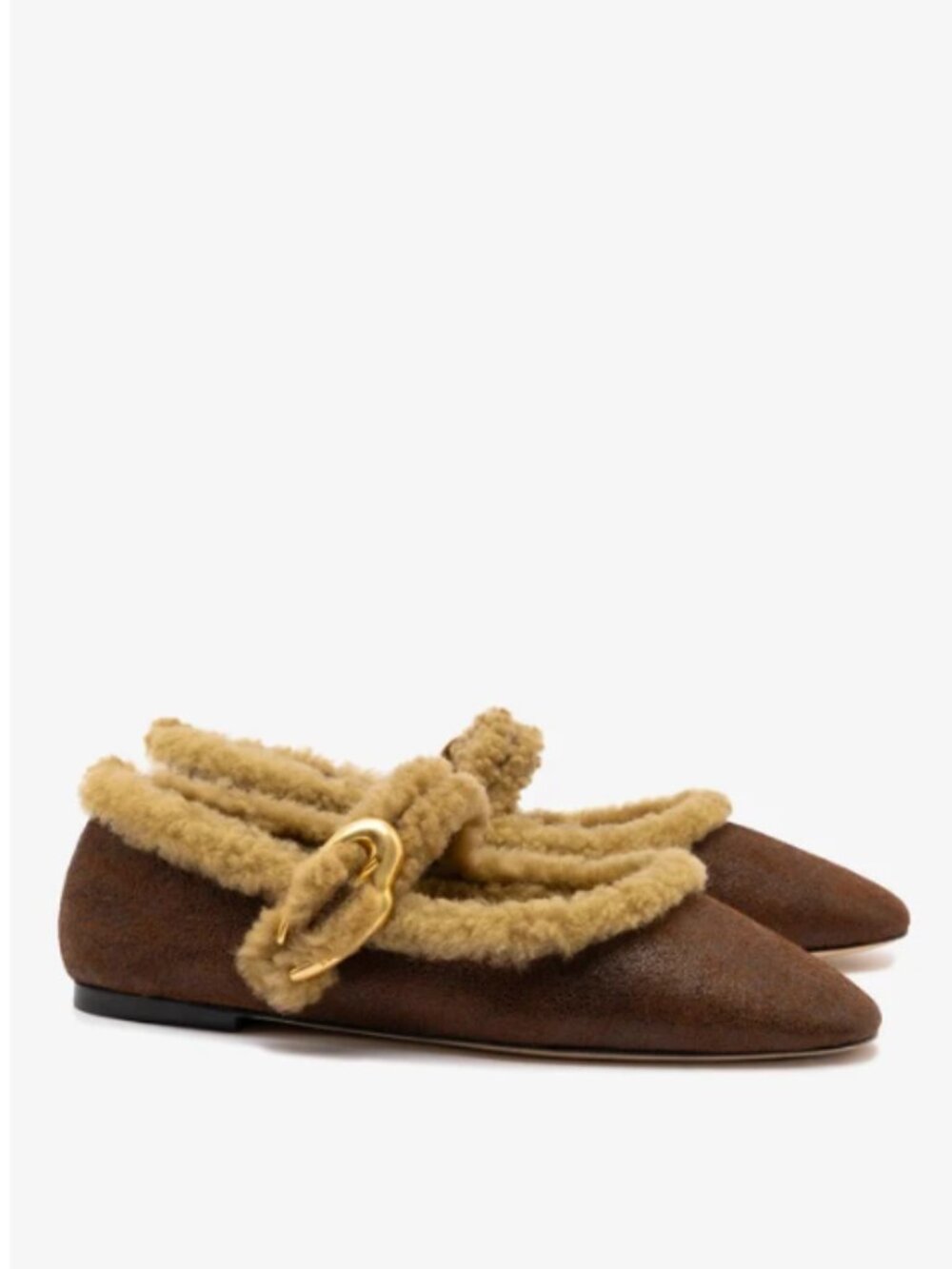 LARROUDE Verona Ballet Flat In Cocoa Leather And Natural Shearling